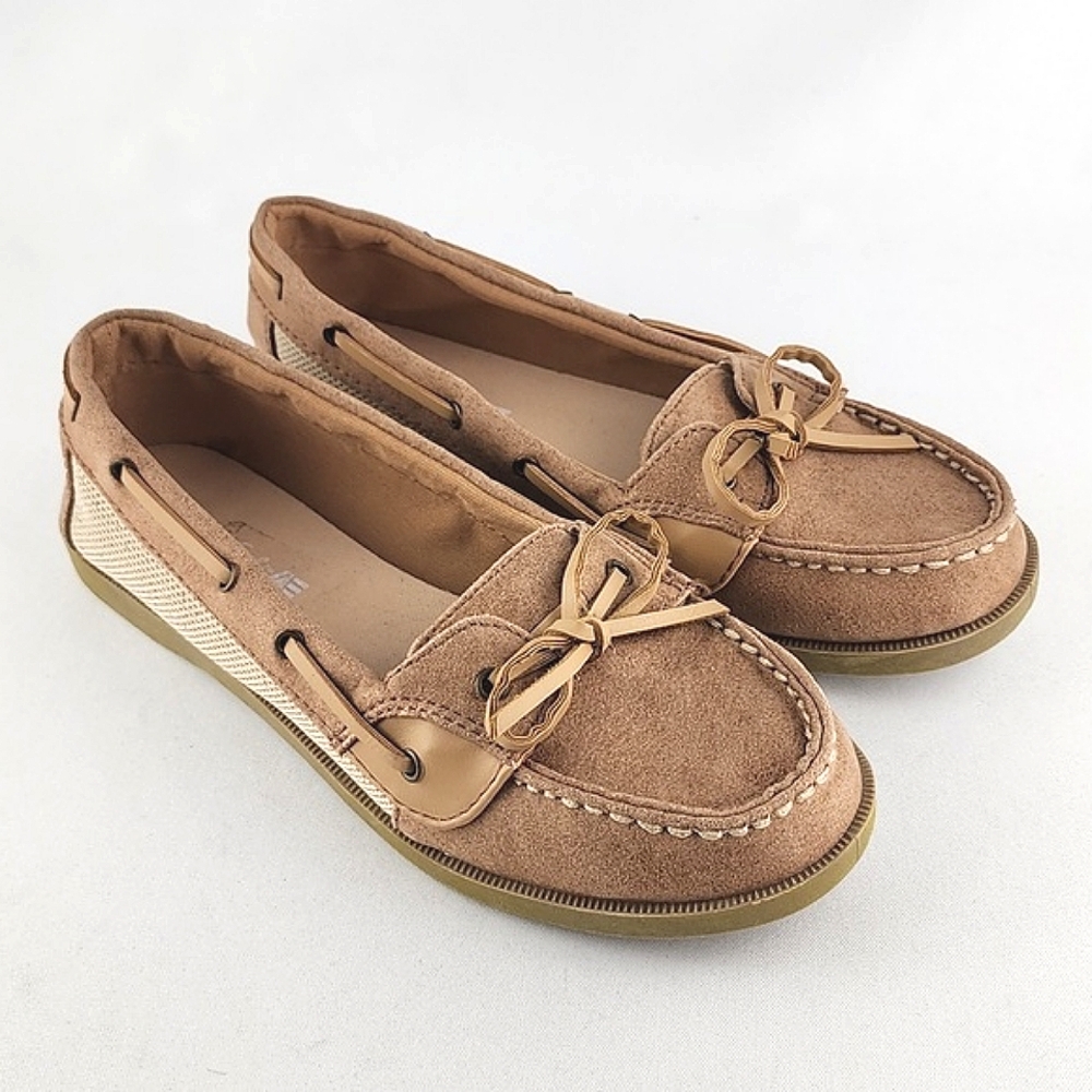 American Eagle Women's Loafer Boat Shoe Tan Textile Faux Suede Size 5.5 - Picture 3 of 16